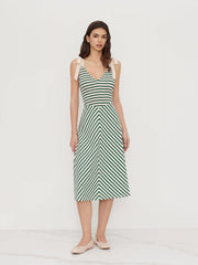 V-neck Stripe Shirred Bowknot Maxi Dress