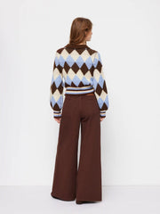 Argyle Pattern Wool-blend Collar Long Sleeve Top