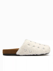 STUDDED FUZZY MULE FLATS