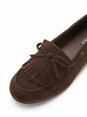 BOWKNOT & FRINGED FAUX SUEDE LOAFERS