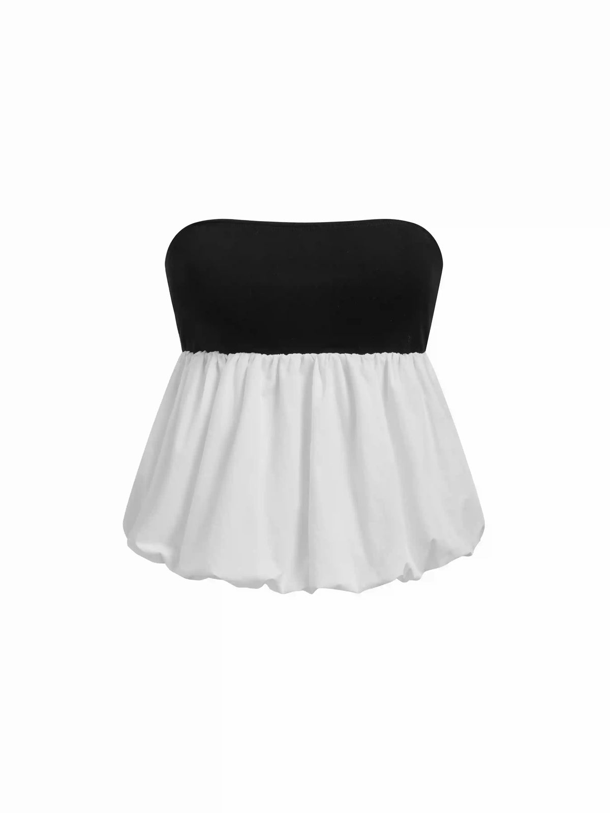 Cotton Color-Blocked Bubble Hem Crop Top