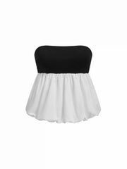 Cotton Color-Blocked Bubble Hem Crop Top