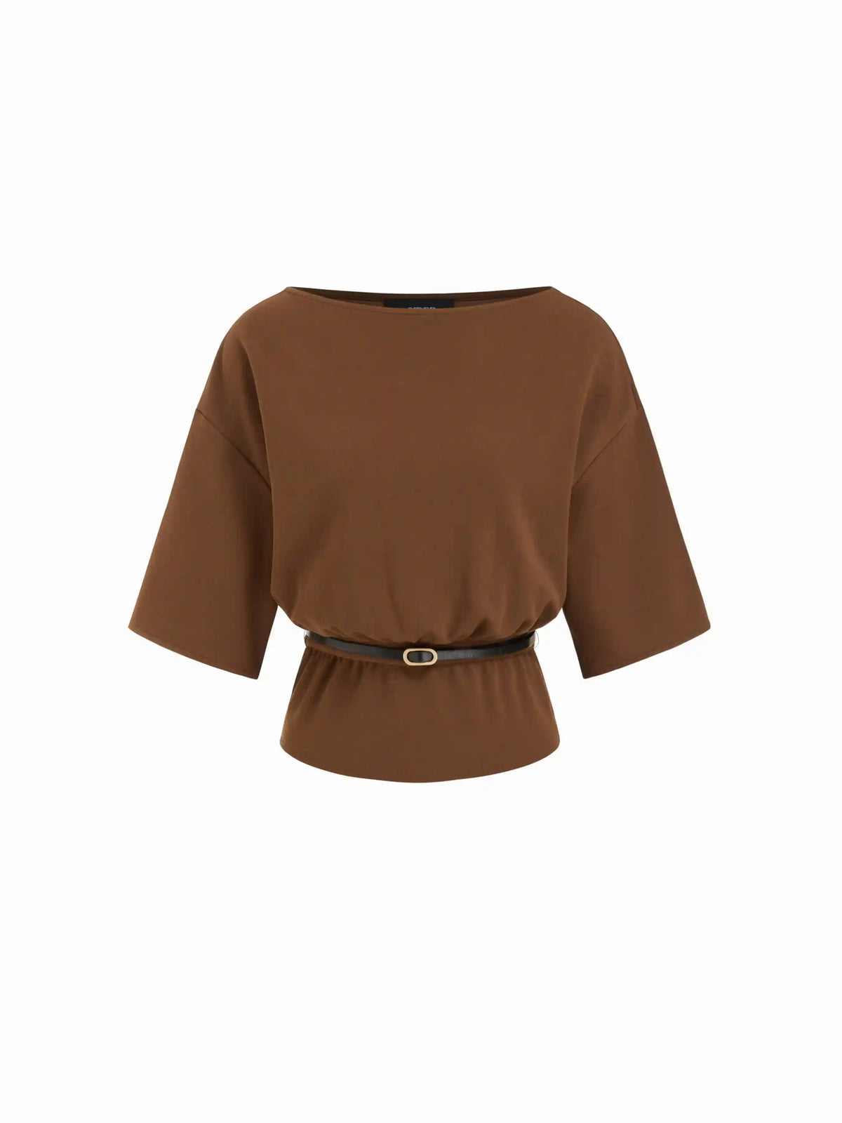 Boat Neck Short Sleeve Top With Belt