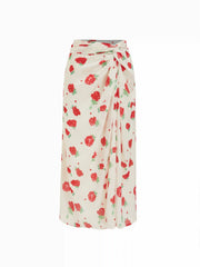 Satin Mid Rise Floral Wrap Bodycon Maxi Skirt