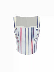 Cotton-blend Striped Square Neck Tank Top