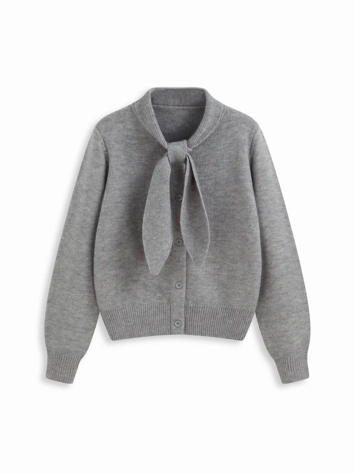 Knit Collar Long Sleeve knotted Button Cardigan