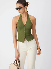 Knit Halter Neckline Backless Blazer Vest