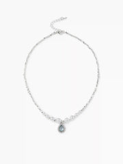 FAUX PEARL RHINESTONE AQUAMARINE PENDANT NECKLACE