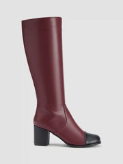 TWO-TONE CHUNKY HEEL KNEE HIGH BOOTS