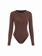 Textured Round Neckline Button Bodysuit