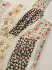 Cotton-blend Floral Colorblock Lace Up A-line Maxi Cami Dress