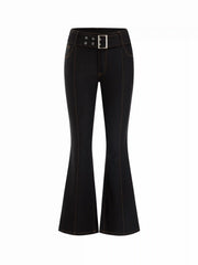 Low Rise Metal Detail Belted Flared Trousers