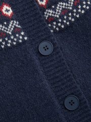 Knit Dachshund Graphic Round Neckline Oversized Cardigan