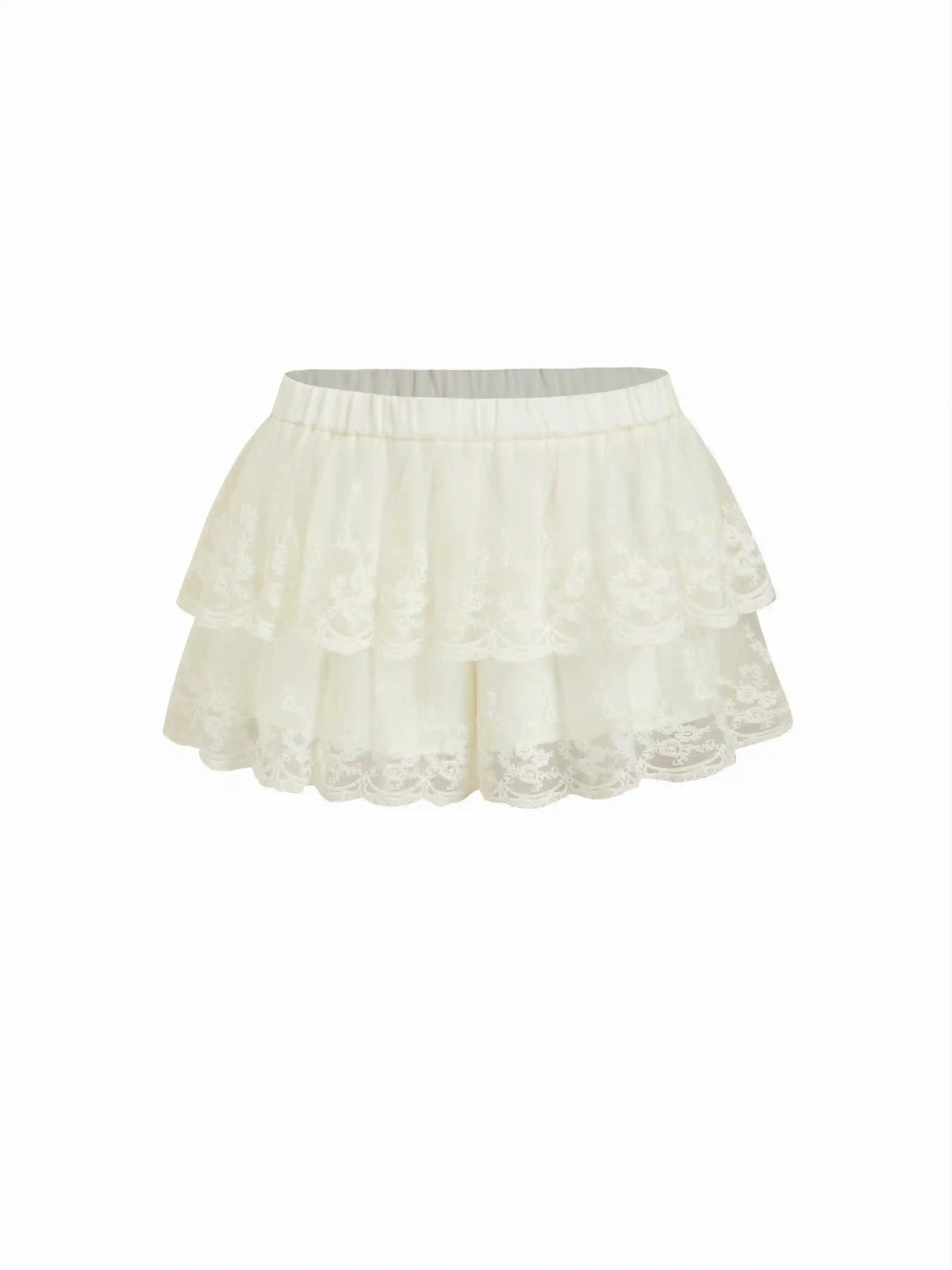Mesh Mid Rise Lace Tiered Mini Skirt