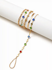 5PCS RHINESTONE & FLORAL HAND CHAIN BRACELET SET