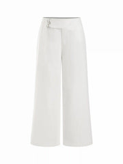 Linen-blend Low Rise Metal Detail Wide Leg Trousers