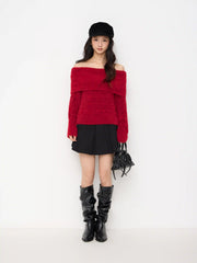 Knit Off-shoulder Long Sleeve Top