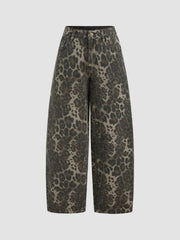 Cider Denim Mid Rise Leopard Barrel-leg Jeans