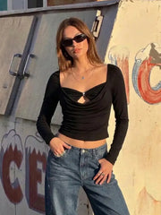 Sweetheart Twist Knotted Long Sleeve Top