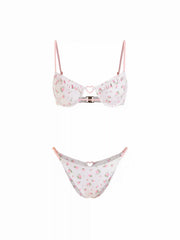 Floral Sweetheart Underwire Bikini Set With Heart Ring Detail
