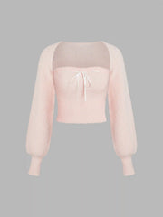 Knit Bowknot Tube Top With Crop Shrug