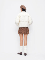 Stand Collar Bowknot Zip Through Oversized Cropped Puffer