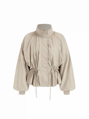 Oversized Stand Collar Drawstring Waist Jacket