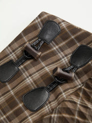 Low Rise Plaid Pleated Toggle Button Midi Skirt