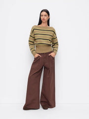 Knit Boat Neck Striped Long Sleeve Top
