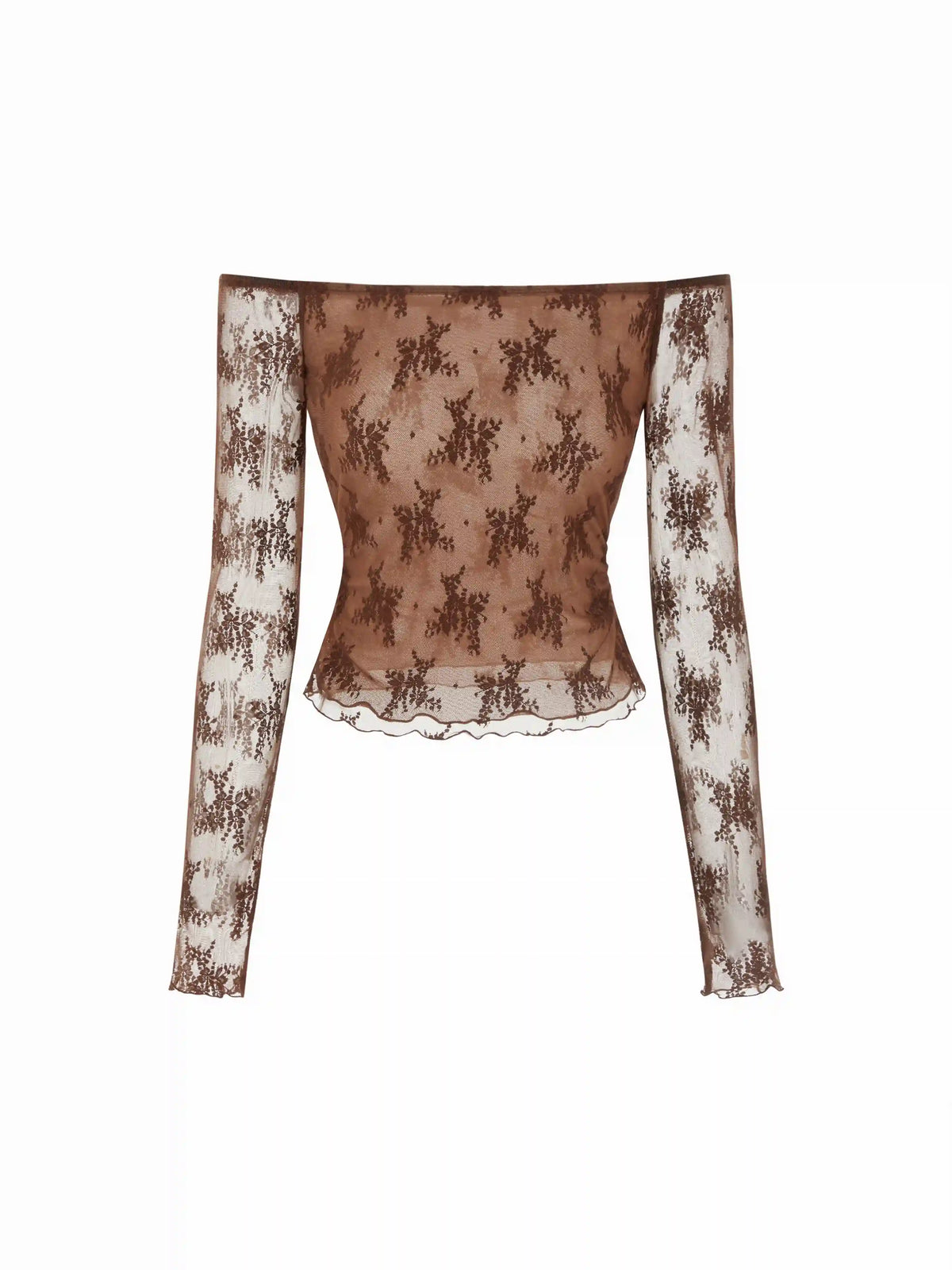 Lace Floral Off-shoulder Long Sleeve Lettuce Trim Top