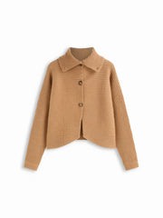 Knit Collar Button Asymmetrical Hem Oversized Cardigan