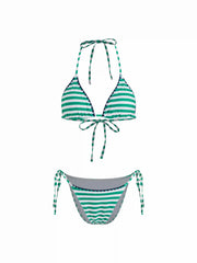 High Stretch Striped V-Neck Contrasting Binding Triangle Bikini Set