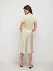 Satin High Rise Ruffle Midi Skirt