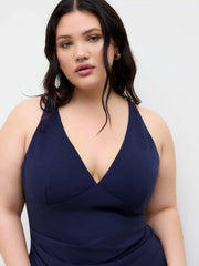 V-neck Asymmetrical Ruffle Hem Maxi Dress Curve & Plus