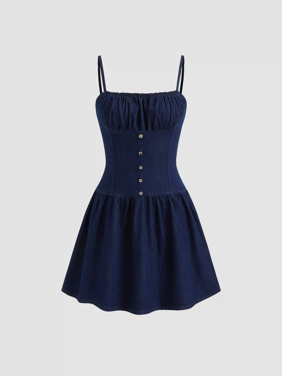 Denim Button Ruffle Mini Dress