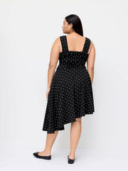 Cotton Polka Dot Asymmetrical Ruched Hem  Midi Dress Curve & Plus
