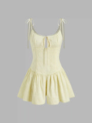 Embroidery Knotted Cut Out Ruffle Cami Romper