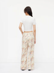 Cotton-blend Floral High Rise Straight Leg Trousers