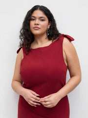 Boat Neck Solid Ruched Bowknot Mini Dress Curve & Plus