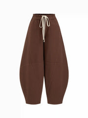 Denim High Rise Drawstring Barrel Leg Trousers