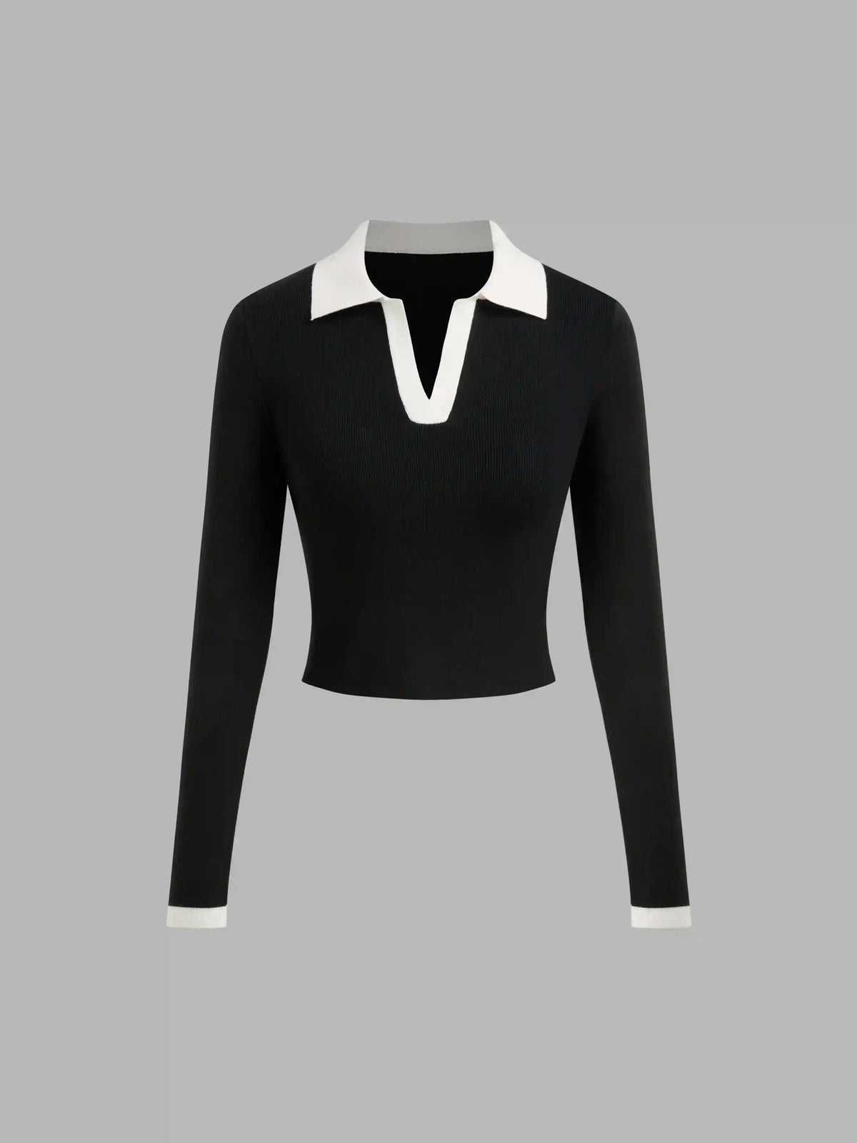Knit Polo Contrasting Binding Crop Top