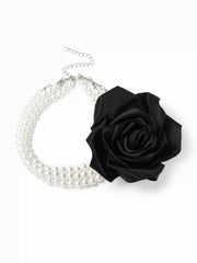 FLOWER & FAUX PEARL LAYERED CHOKER NECKLACE