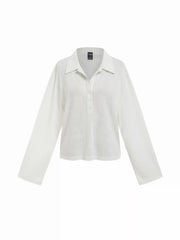 Textured Polo Neck Long Sleeve Oversized Top