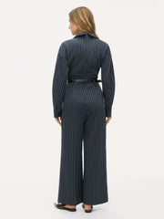 V-neck Striped Wide Leg Jumpsuit With Belt