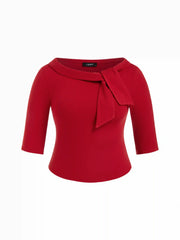 Tie Neck Mid-length Sleeve Top With Scarf Curve & Plus