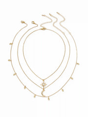 3 PCS STAR & MOON PENDANT RHINESTONE DECOR LAYERED NECKLACES SET