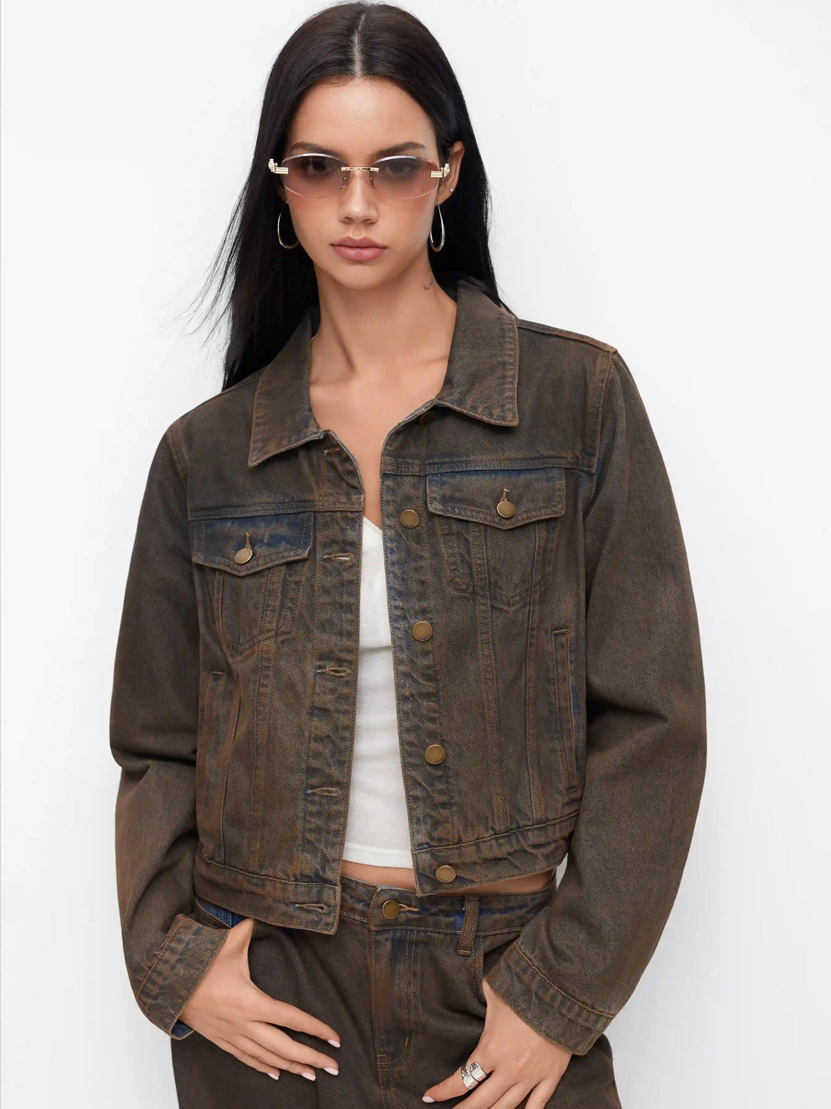 Denim Collar Washed Long Sleeve Jacket