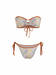 Halter Neckline Sun & Moon Graphic Cut Out Tie Side Bikini Set