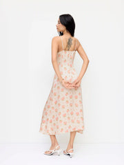 Satin V-Neck Floral Lace Knotted Cami Maxi Dress
