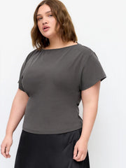 Cotton-blend Boat Neck Short Sleeve Tee Curve & Plus